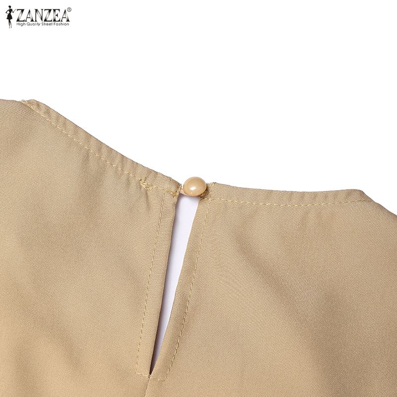 ZANZEA Damen Freizeitkleid mit Rundhalsausschnitt und langen Ärmeln, locker