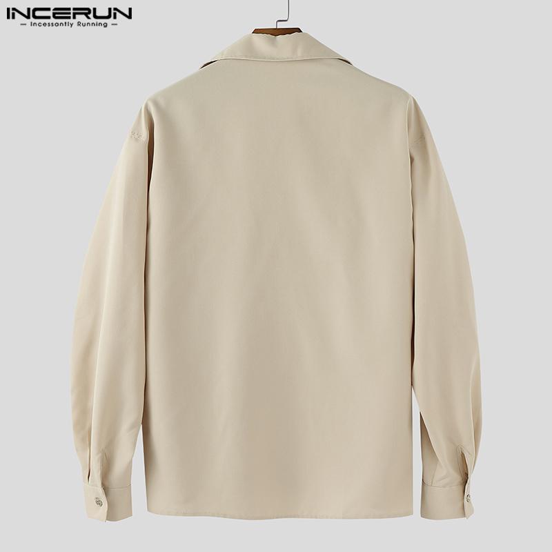 INCERUN Camisas Casuales Holgadas de Manga Larga con Cuello en V para Hombre de Talla Grande con Cruce Delantero