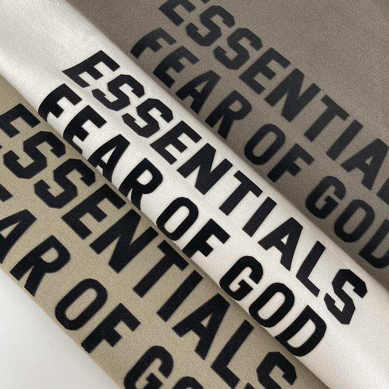 Double-Line Flocking Essentials High Street Letter Hoodie - Casual Loose Fit for Men & Couples