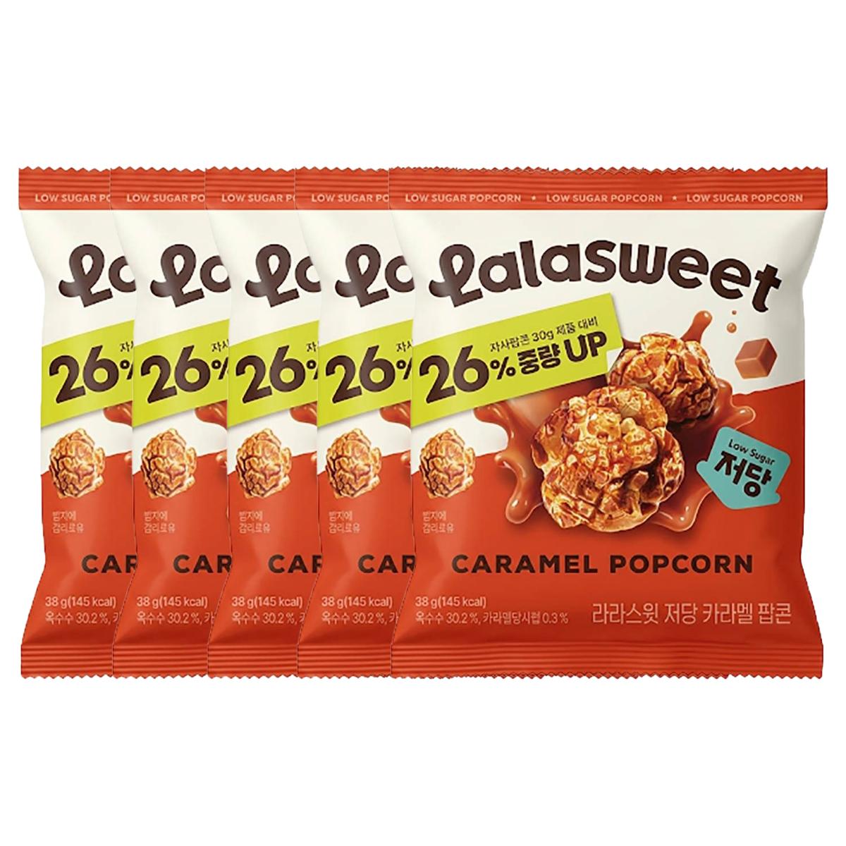 Lalasweet Low Sugar Popcorn Caramel Crunchy Sweet Snack 190g (38g x 5 Packs)