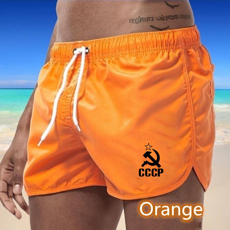 

2025 Летние мужские быстросохнущие плавки, спортивные штаны, купальный костюм, пляжные шорты, шорты для бега, принт CCCP S