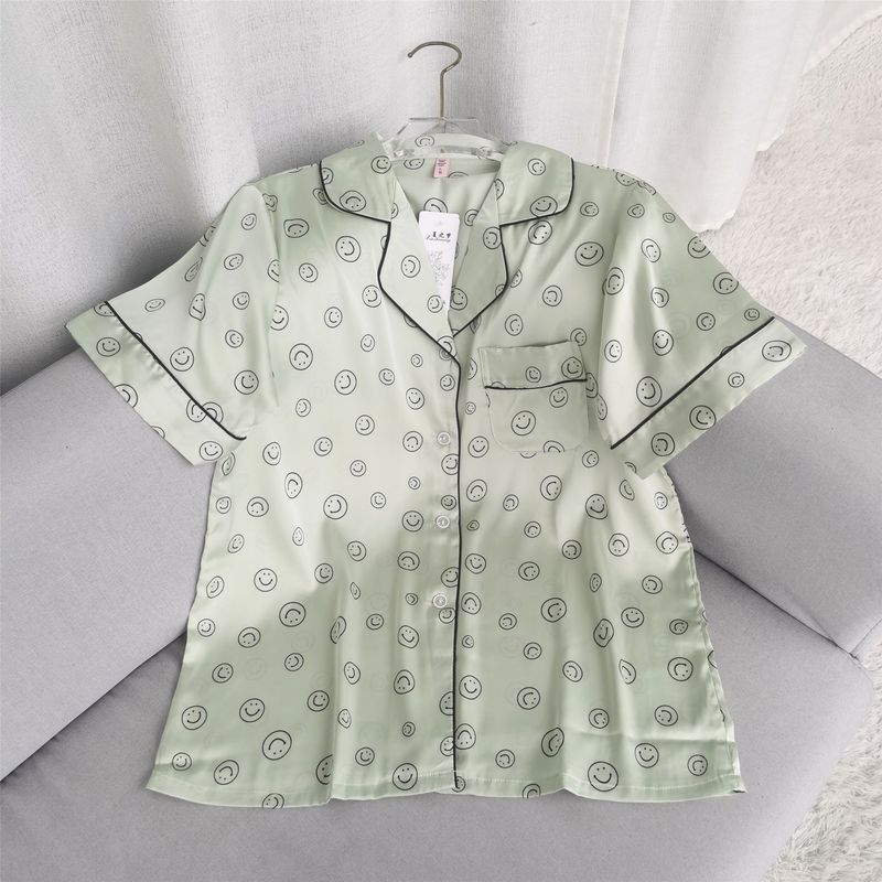 New New Arrival Smiley Pajamas Women's Summer Thin Artificial Silk Short Sleeve Shorts Casual Homewear Suit