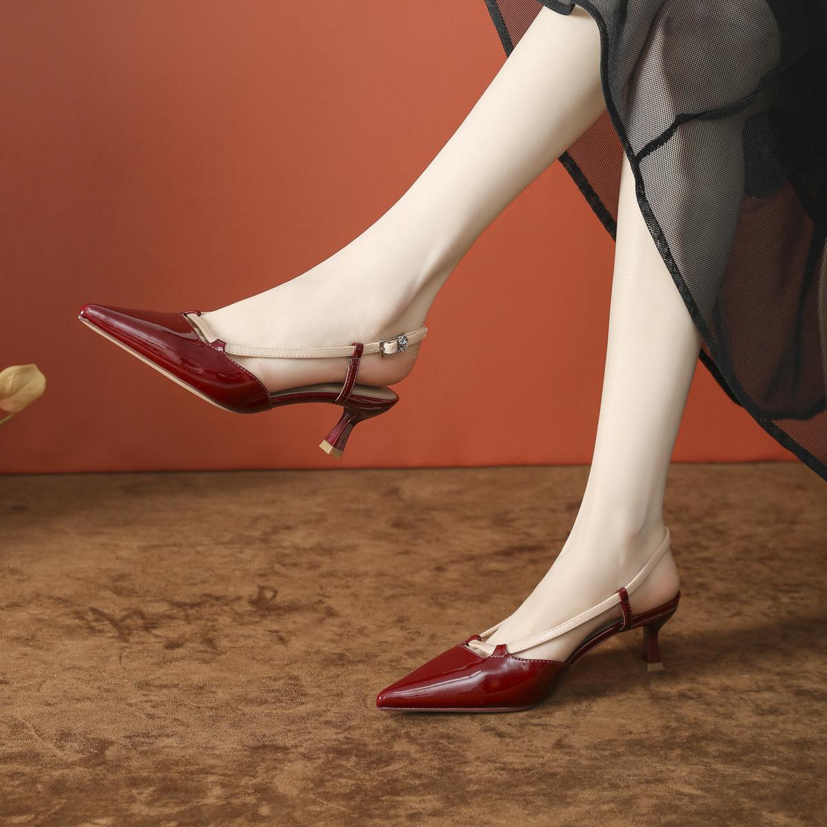 

Весенние туфли на тонком каблуке, женские повседневные универсальные, на среднем и низком каблуке, нескользящие красные сандалии из лакированной кожи для работы 37