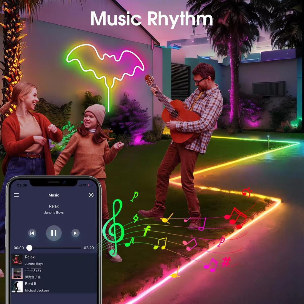 RGBIC Neon LED-Streifen 5V USB mit Bluetooth-App & Fernbedienung Wasserdichter Neon-Streifen RGB-Streifen für Heimzimmer Dekor Beleuchtung