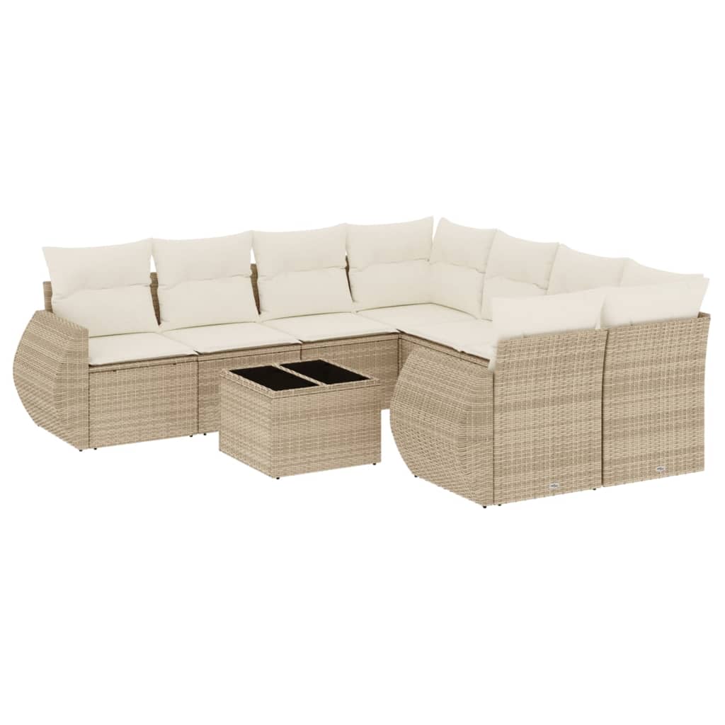 Vidaxl 9-Cz. Garden Furniture Set With Cushions, Beige, Poly Rattan