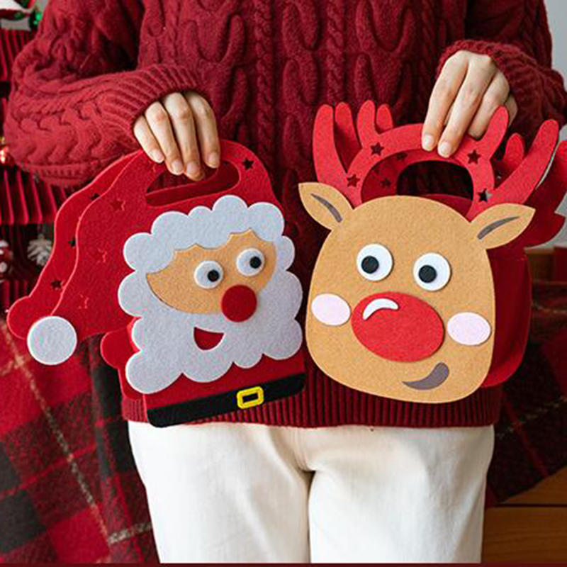 Cute Christmas Tree Treat Pouch Santa Claus Elk Gifts Bag Portable Decoration Felt Cloth Candy Handbag
