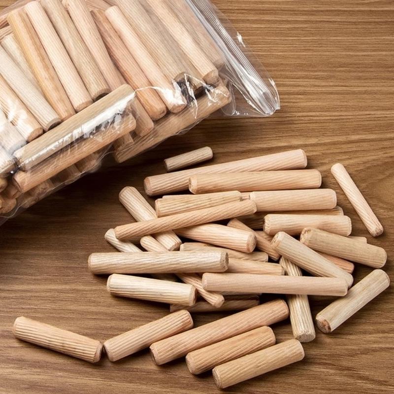 100Pcs Woodworking Dowel Craft Dowel Pin Rod Set Furniture Fitting Dowel Pin Wooden Cabinet Drawer Round Fluted Wood