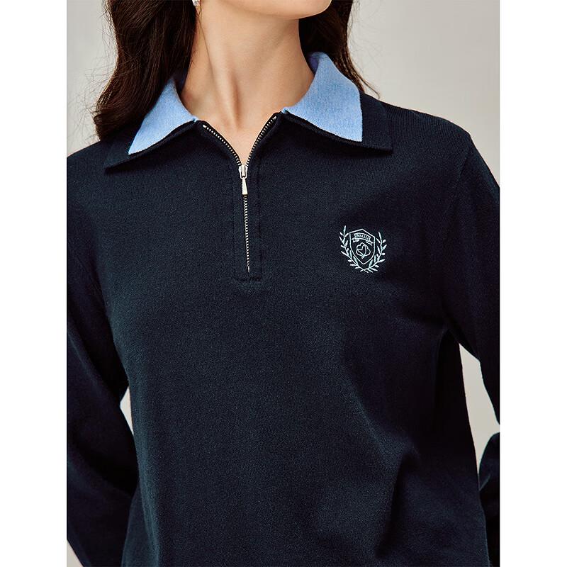 INMAN Women's Color-block Polo Knitted Pullover