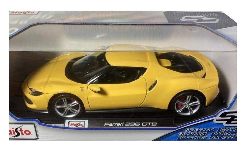 

Maisto Ferrari 296 GTB Yellow Speciale Scale Special Edition Diecast Car with Display Opening and Working Suspension 1/18 Base, Doors,