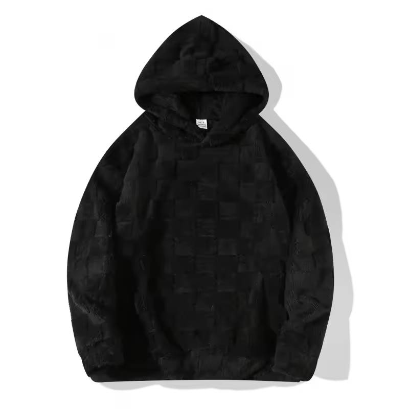 Men Hooded Sweater Fall and Winter New Foreign Trade Slim Round Neck Long Sleeved Square Plaid Casual Windbreaker Male Clothes