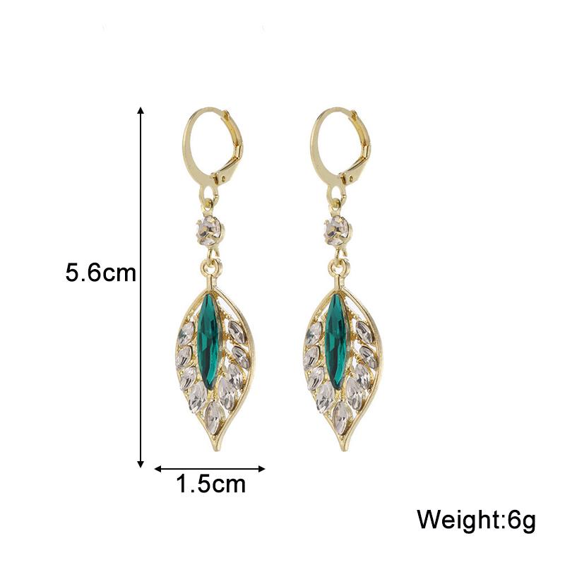 Cercei lungi cu cristale verzi pentru femei, cu pandantive în formă de floare, imitație zirconiu, cercei cu frunze metalice, cadou pentru petrecere