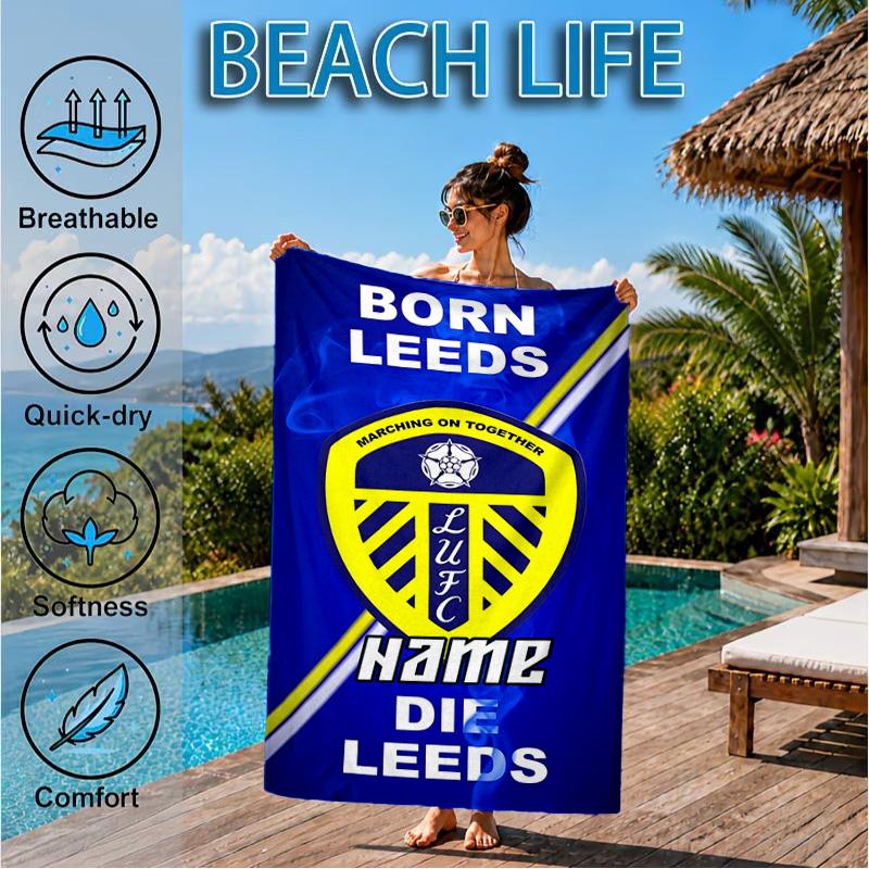 Custom Name Beach Towel Leeds Loyalty Microfiber Beach Towel, Lightweight for Summer Travel, Swimming Pool Fan Birthday Gift