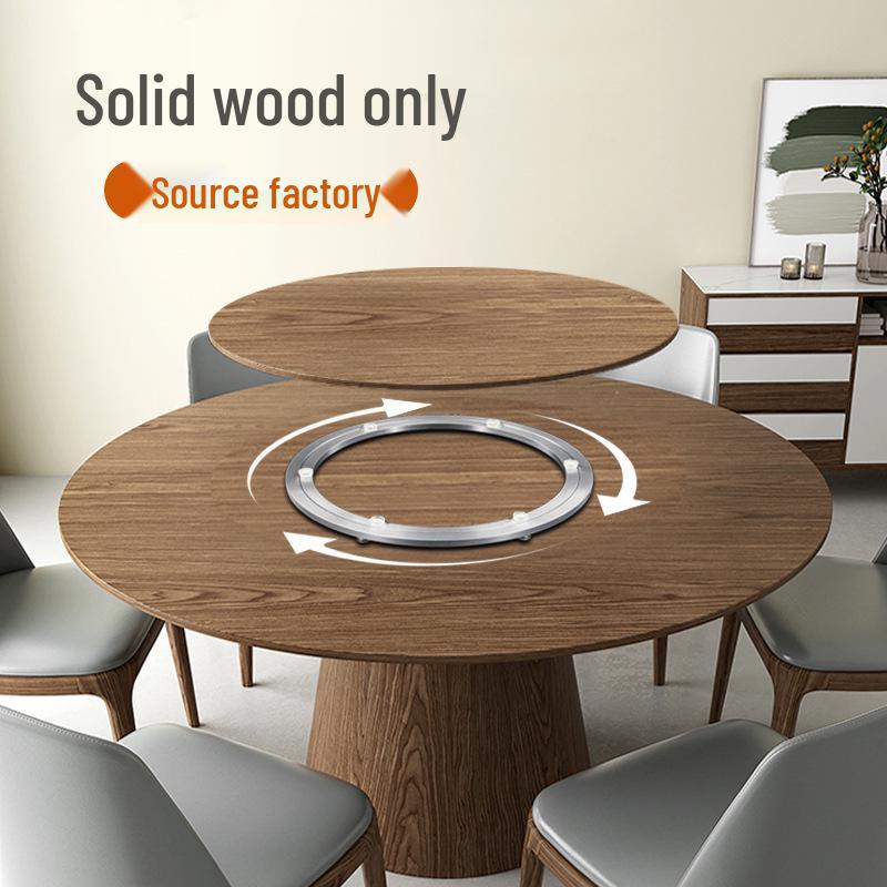 Rotating Round Dining Table with Solid Wood Base and Marble Glass Top