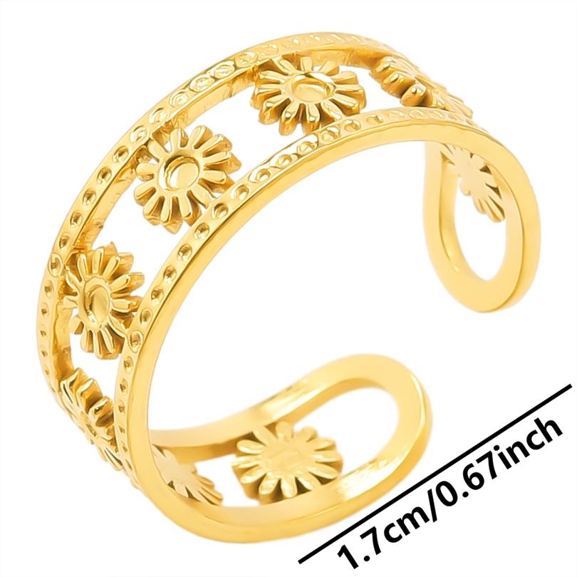 Bague 18k Gold Plated Open Adjustable Stainless Steel Rings For Women Men Accessories Cross Shell Plant Leaf Ring Finger Jewelry
