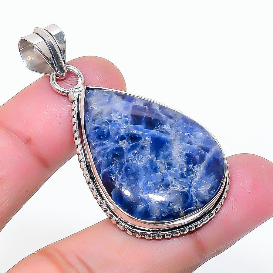 Natural Sodalite Gemstone Handmade 925 Sterling Silver Pendant 1.89 AP-15340