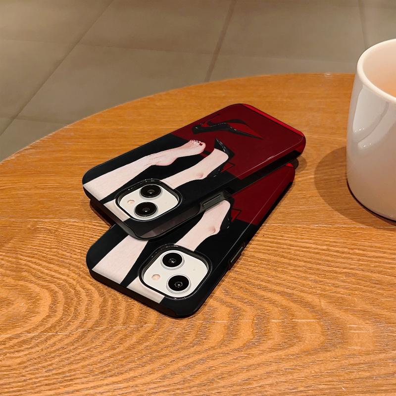 Elegant Minimal Black Red High Heels Stiletto Bare Foot Red Nail Art Film Aesthetic Protective Shockproof Bumper Case For iPhone 14 15 16 Pro Max Plus