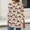 Women's Casual Christmas Print V-Neck Button Three-Quarter Sleeve T-Shirt