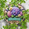 Vintage Hydrangea Metal Wall Art Farmhouse Decor Round Wreath Sign
