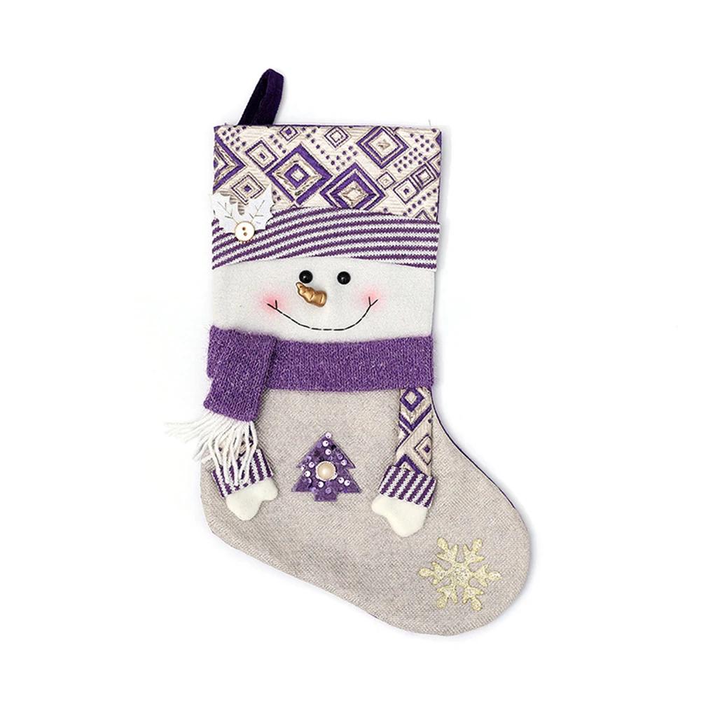 Feiertags-Dekorationssocken lila Weihnachtsstrümpfe mit Weihnachtsmann-Design groß 45cm zur Aufbewahrung und Heimdekoration