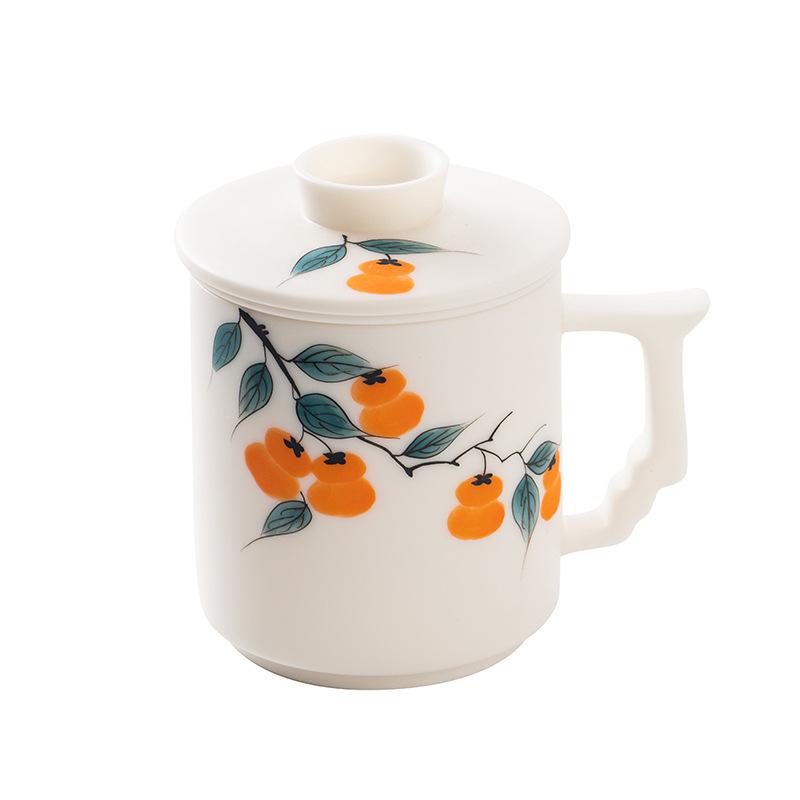 White hand-painted plain-fired suet jade porcelain office cup ceramic cup tea set business company creative gifts