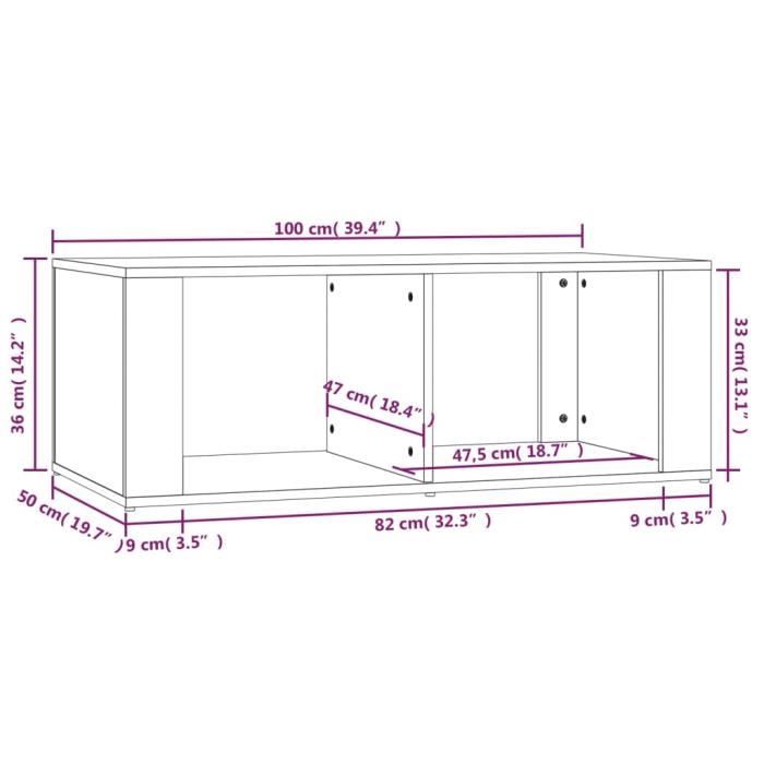 816521 vidaXL Table basse Noir 100x50x36 cm Bois d'ingénierie