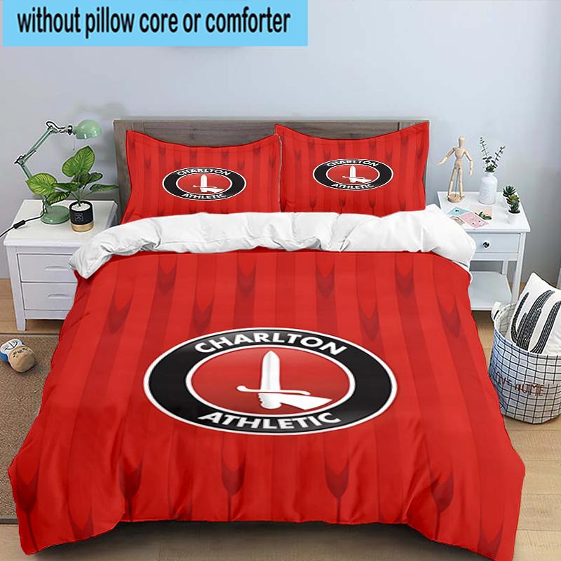 3PCS Football Charlton-Athletic Crest Bedding Set,Including 1pc Duvet Cover And 2pcs Pillowcases Perfect for Bedroom, Dormitory, Fan Christmas Gift