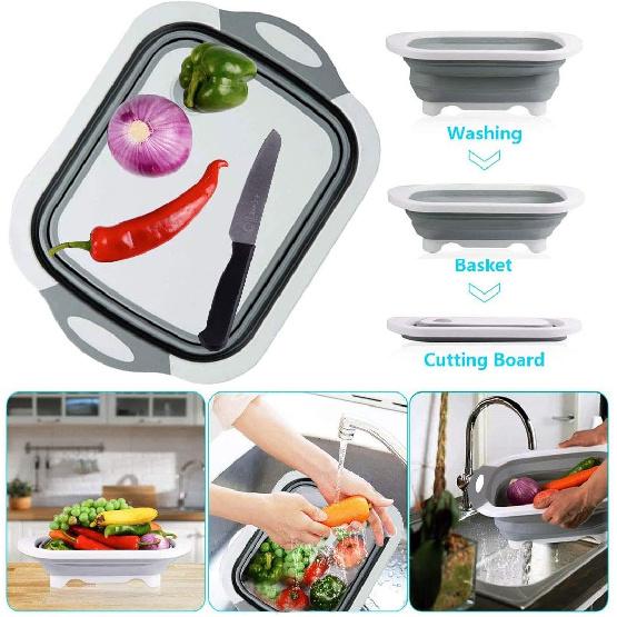 Collapsible Washing Up Bowl, Innovations Multi Function Bowl Drying Rack, Portable Cutting Board, Retractable Drain Washing Basket Basin Vegetable