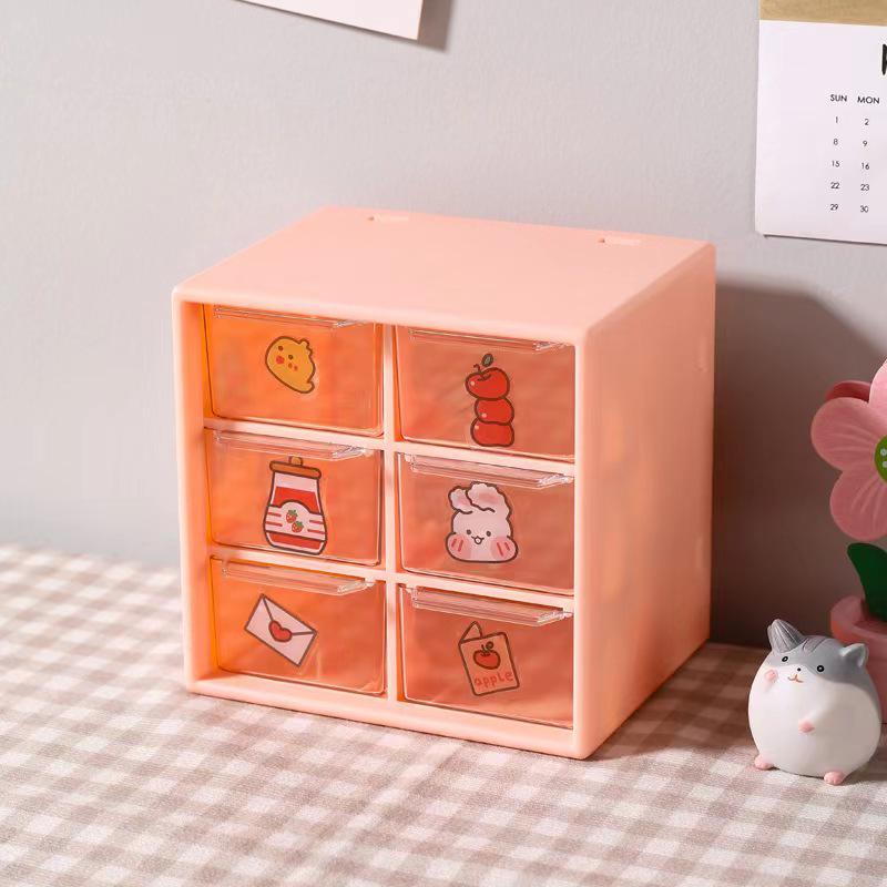 Cartoon Nine-Grid Dustproof Storage Box: Drawer-Type Organizer for Stationery & Jewelry