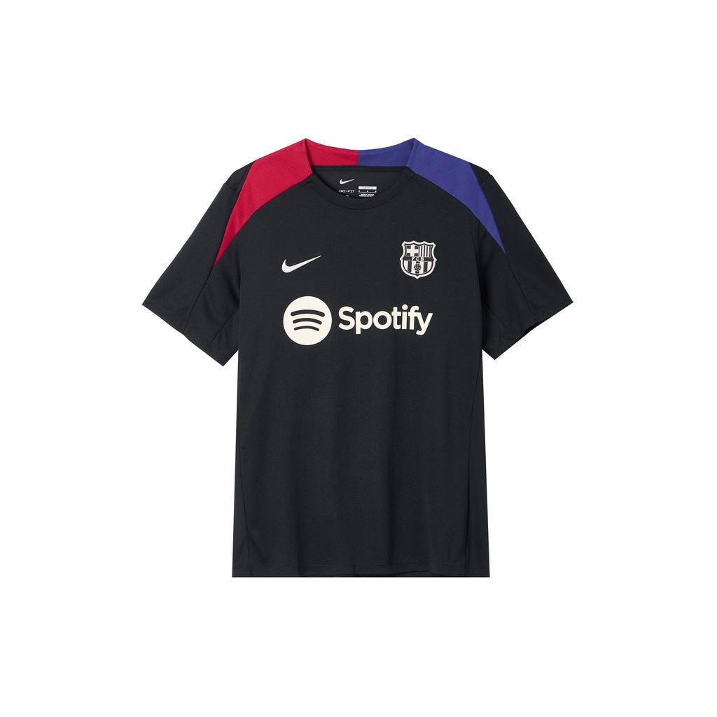 Nike F.C. Tricou de Fotbal Bărbați Barcelona Strike cu Imprimeu Litere, Bloc de Culoare, Gât Rotund, Mânecă Scurtă, Negru FN9816-011