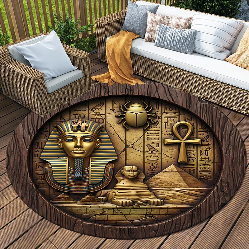 Egpytian and Roman Round Area Rug,Carpet Rug for Living Room Bedroom Sofa Playroom Decor,Non-slip Floor Mat