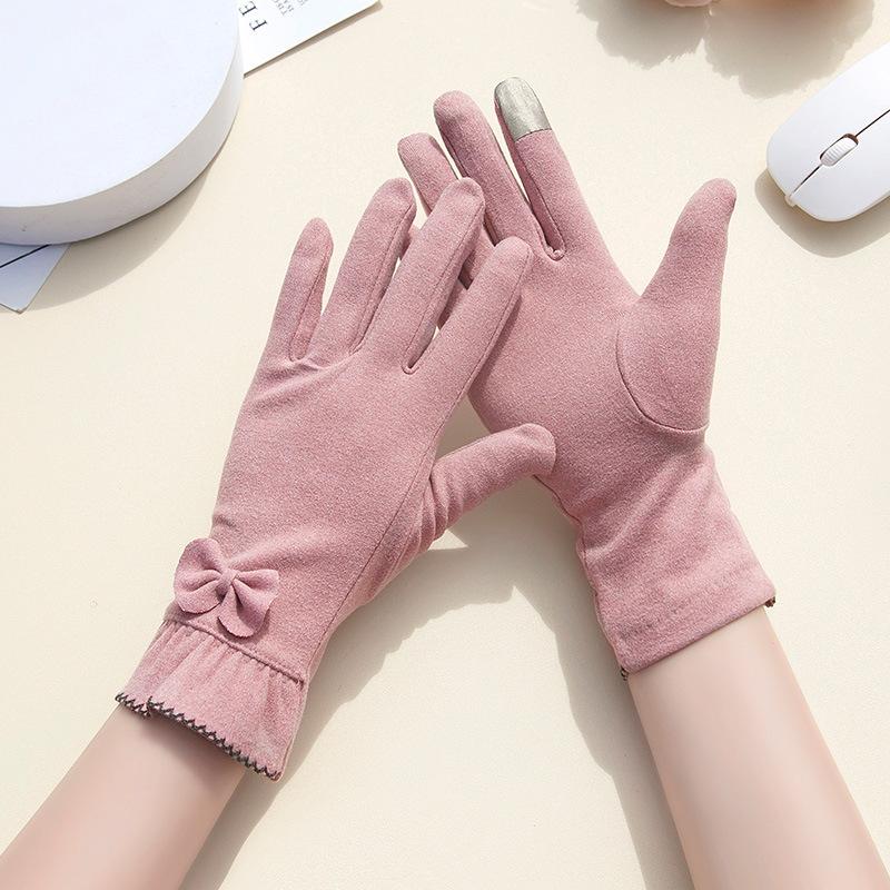 Gloves Winter Women Spring Autumn Modal Thin Fleece Cotton Stretch Cycling Windproof Warm Cold Proof