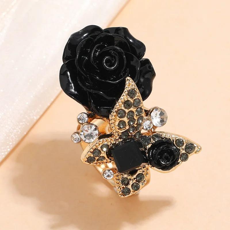 Rose ring, ethnic butterfly ring, retro bohemian alloy new jewelry.