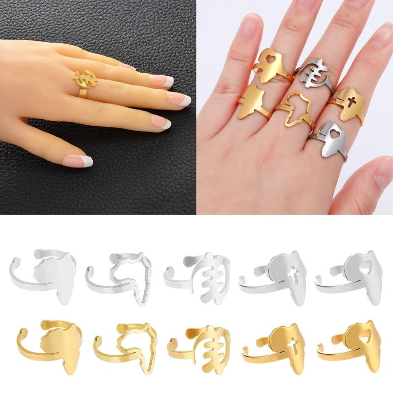 Pierścionki z mapą Afryki w stylu vintage dla kobiet mężczyzn stal nierdzewna Afryka otwarty pierścionek z konturem mapy Afryki obrączka biżuteria ozdoba