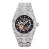 ICEDIAMOND 43mm Ice-Out Carved Mechanical Automatic Watch, Full Shiny CZ Diamond Skeleton Dial Luxury Men's Watch (White)