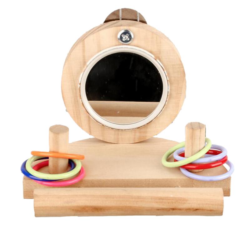 Percha con soporte para pájaros con espejo, anillos apilables, rompecabezas de entrenamiento de inteligencia, juguetes para masticar para loros