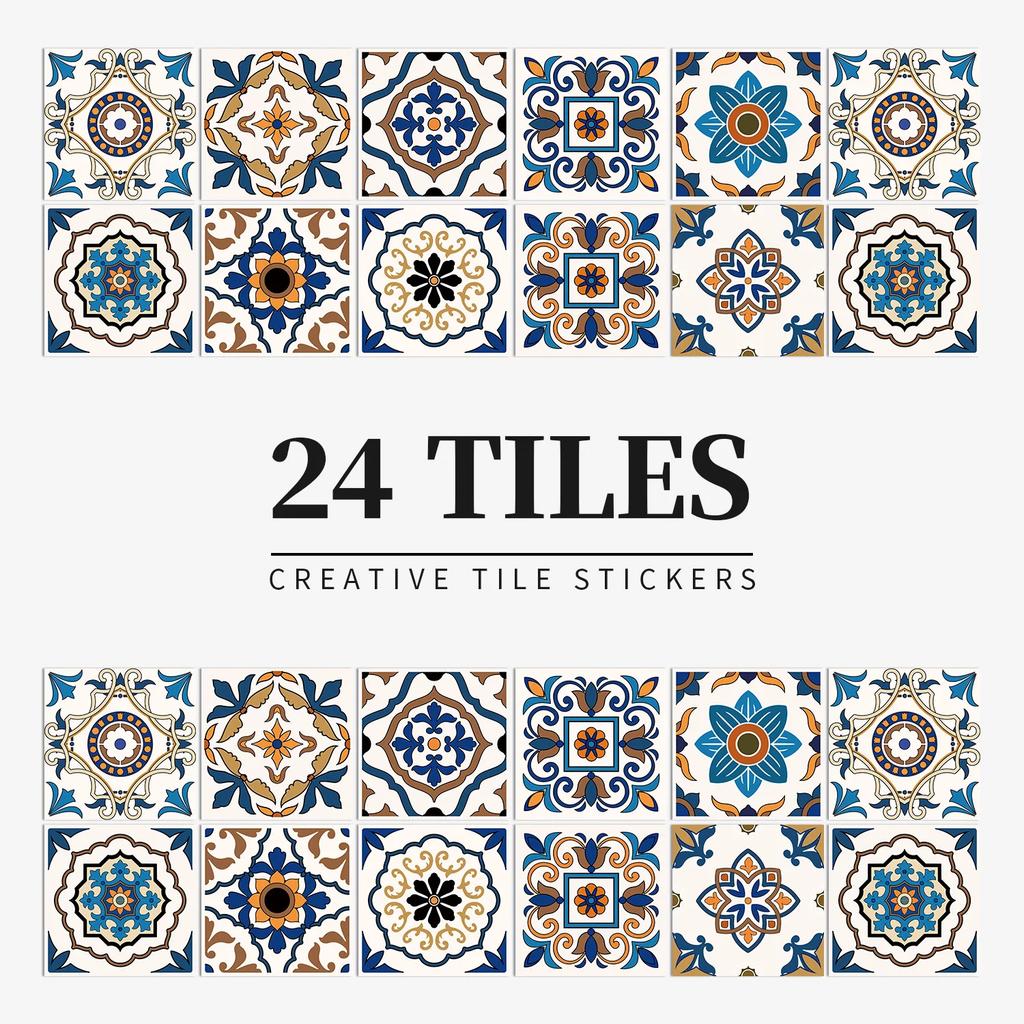 24Pcs Gray Moroccan Wall Sticker Art Water-Repellent Vinyl Peel And Stick Tile Sticker Home Decor Kitchen Bathroom