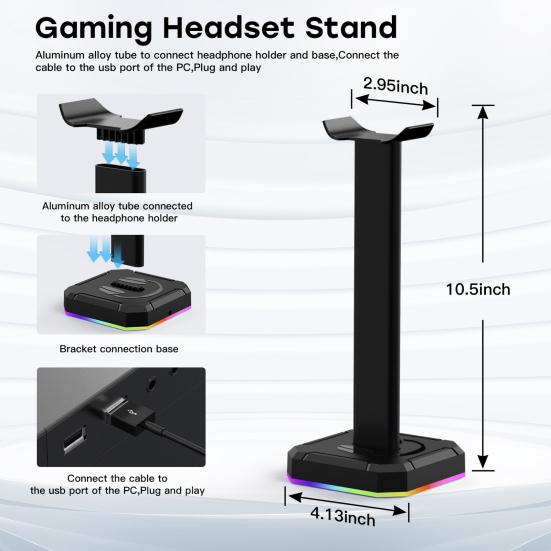 1 Set Headphone Backlight Aluminum Headphone Stand RGB Display Bracket Vertical Gaming Headset