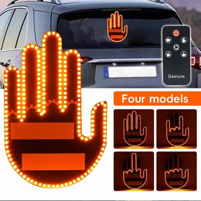 Luz de dedo engraçada para carro com controle remoto, sinais de raiva na estrada, luz de gesto do dedo médio, luz de freio de aviso de dedo médio âmbar automático