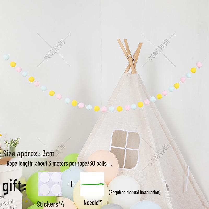 Children’s Room Pompon Bunting Decoration - Birthday Party Tent Backdrop Ornament