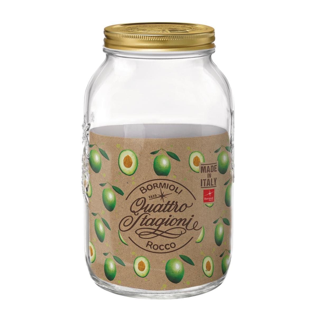 

Bormioli Rocco Quattro Stagioni 1 Gallon Wide Mouth Glass Jar with Lid, Clear