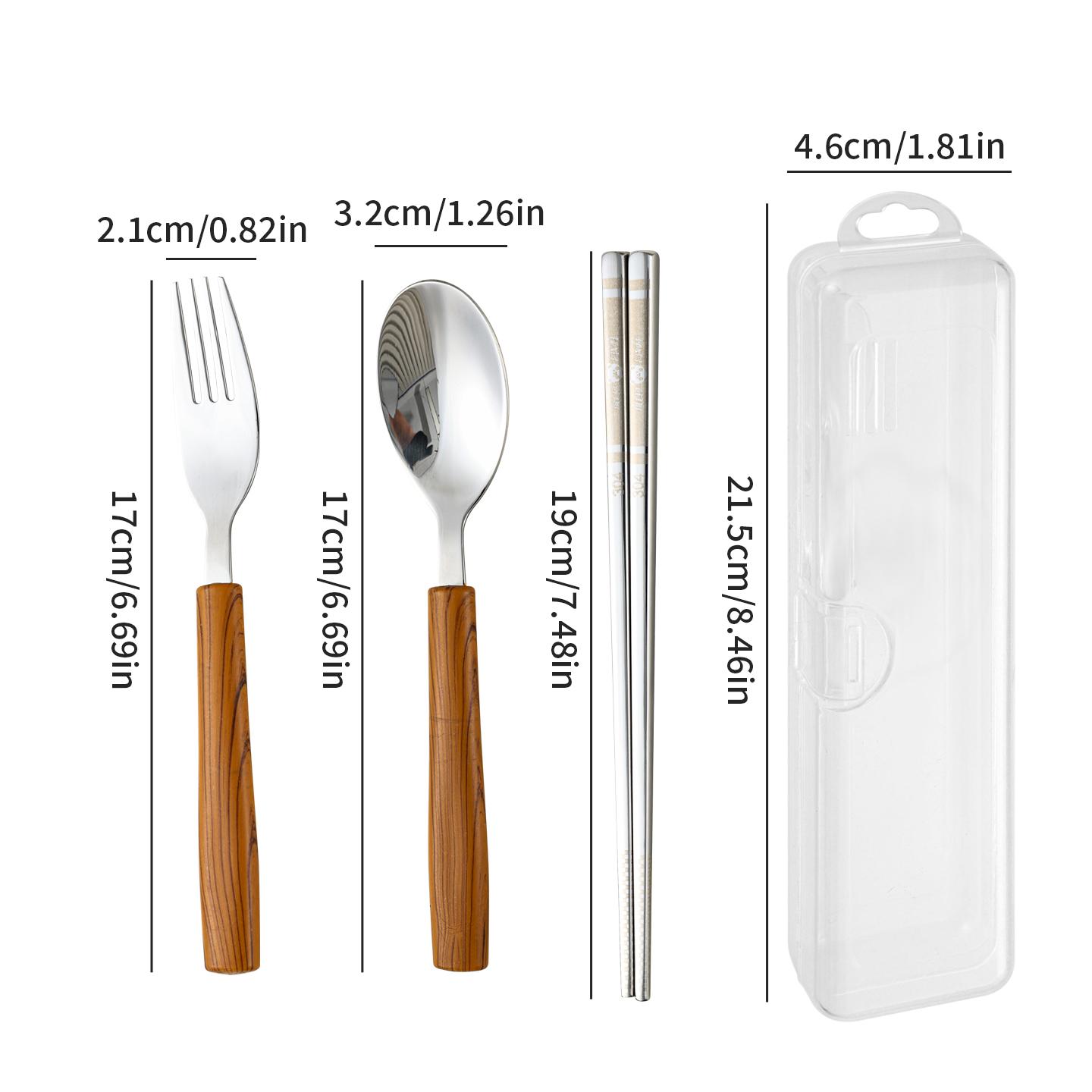 

4Pcs/Set Picnic Cutlery Set Wood Grain Handle 304 Stainless Steel Fork Spoon Chopsticks With Case Outdoor Portable Dinnerware