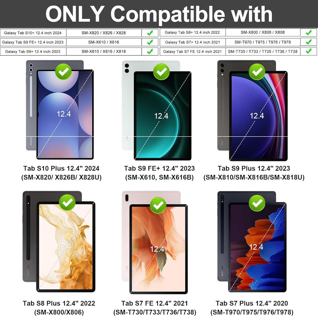 Tablet Case For Samsung Galaxy Tab S10+ Plus / S9 FE+ Plus / S9+ Plus / S8+ Plus / S7 FE / S7+ Plus 12.4-inch Keyboard Cover