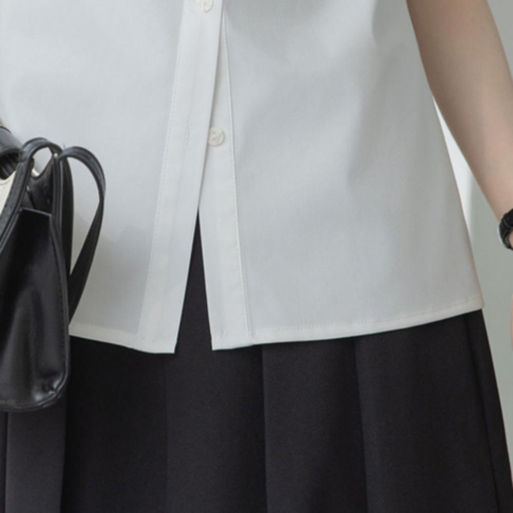 GMXIA Women's Blue Short Sleeve Shirt Summer Tops Premium Feeling Temperament Commuting Interview Career Small Shirt