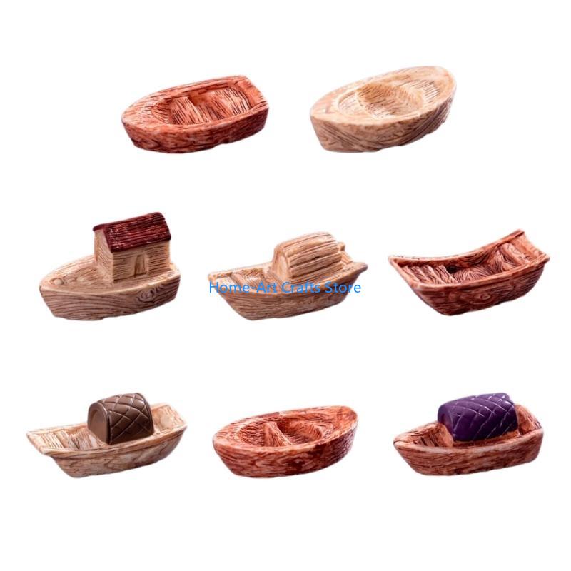 Y3NA 8Pcs Mini Boats Resins Embellishments for Bonsais and Miniature Garden Ornaments