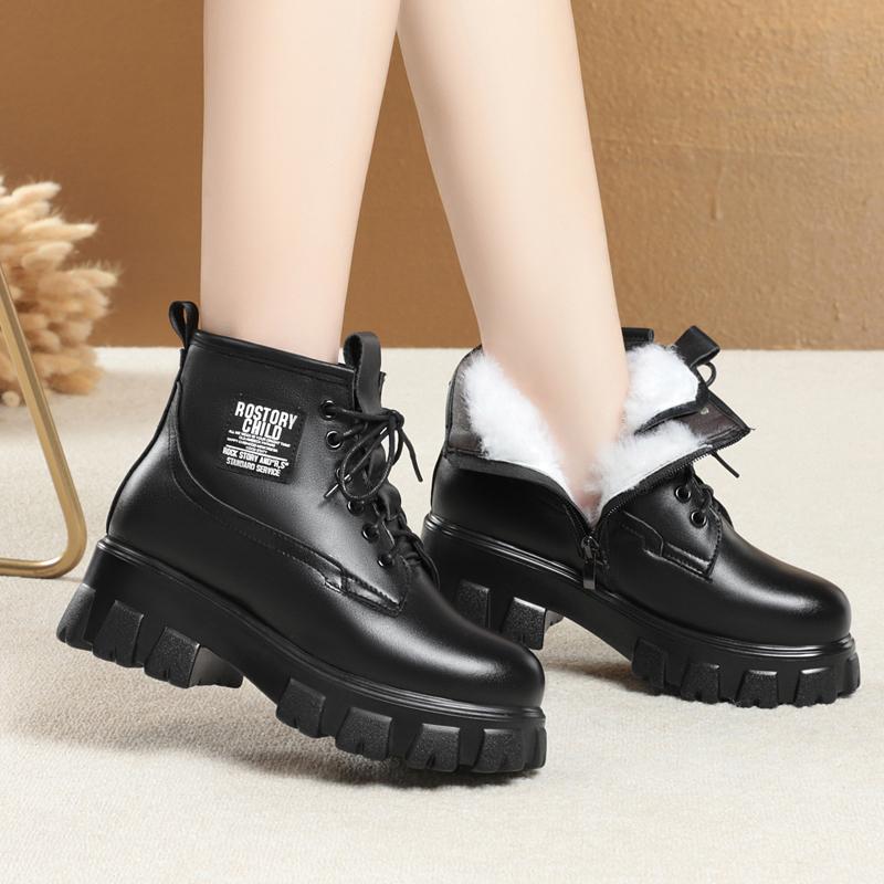 Winter Boots Ladies Natural Wool Warm Women Short Boots Platform Genuine Leather Women Martin boots