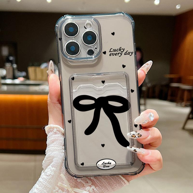 

Чехол для телефона с цветным бантом и слотом для карт для iPhone 16 Pro 15 14 13 12 Pro Max 11, ударопрочный, прозрачный, мягкий, из ТПУ, тонкий чехол для защиты объектива iPhone 16 Pro серый