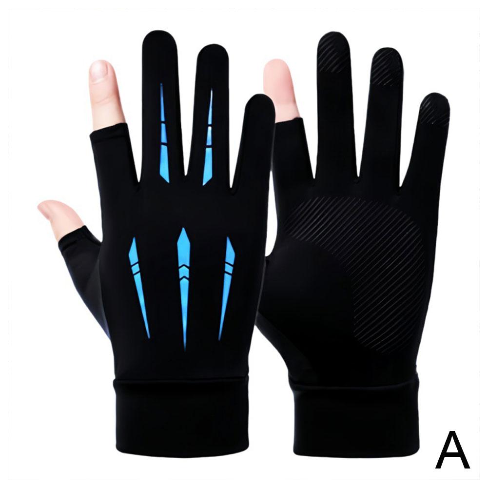 Men's Summer Fishing Gloves Ice Silk Non-Slip Sun Protection Motorcycle Gloves Outdoor Sports C K9H5
