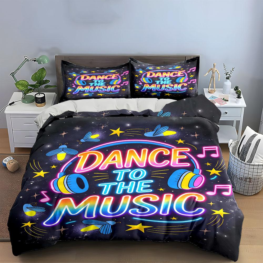 Neon headphones and stars. Bedding sets Duvet cover sets Duvet covers Pillowcases(1 * Duvet Cover 2 * Pillowcases without duvet insert)