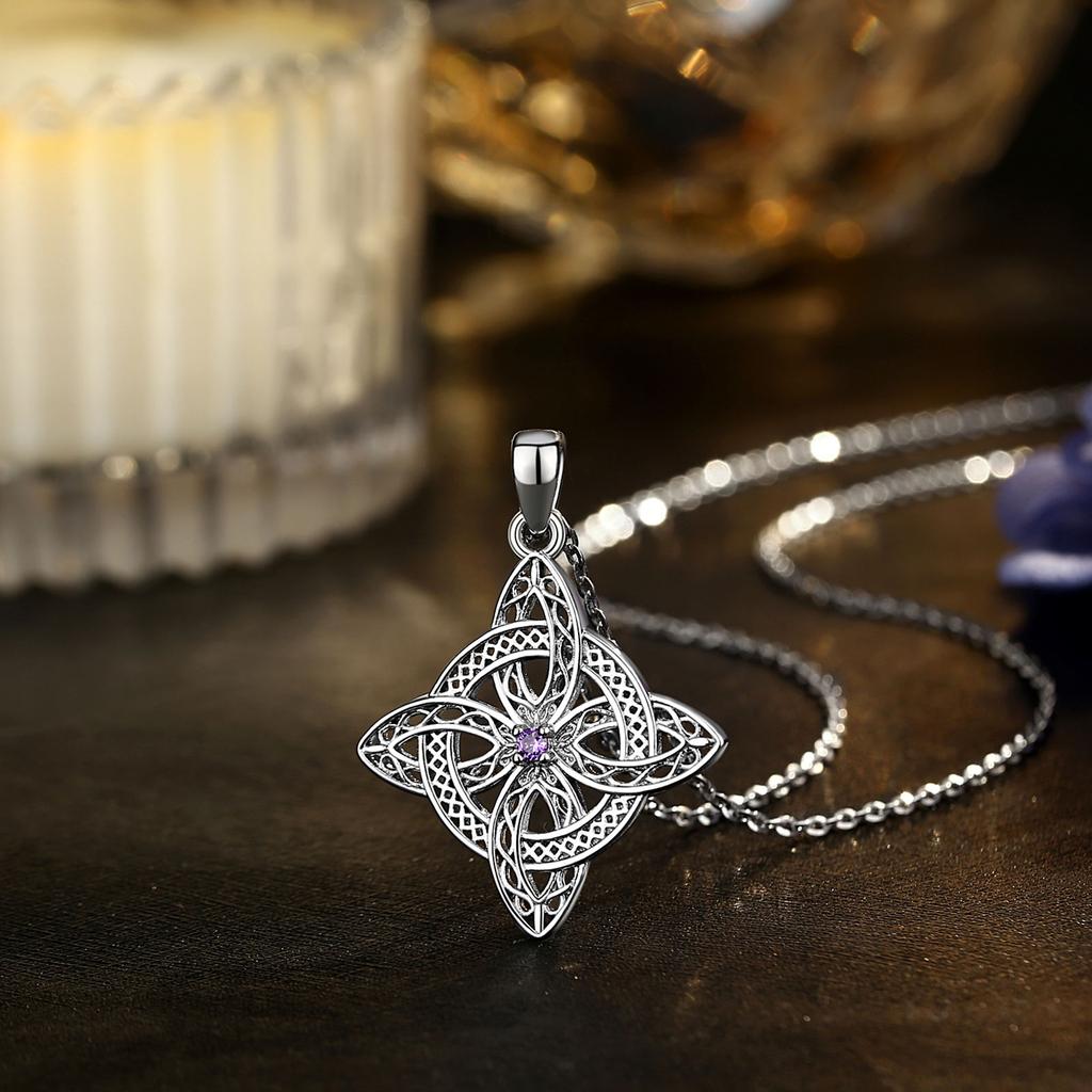 AEONSLOVE Magic Witch Knot Zirconia Pendant Copper Irish Celtic Knot Lucky Amulet Necklace Wicca Pagan Jewelry Gift for Women