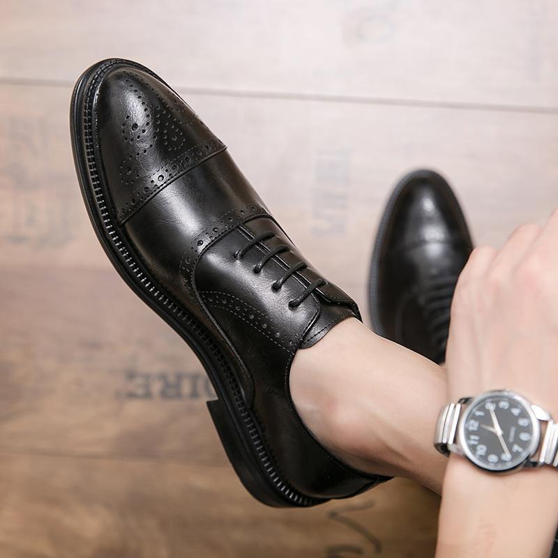 2025 Spring and Autumn New Men's Shoes Brock Large Size Trendy Business Casual Men's Leather Shoes Size 38-45 Wedding Shoes